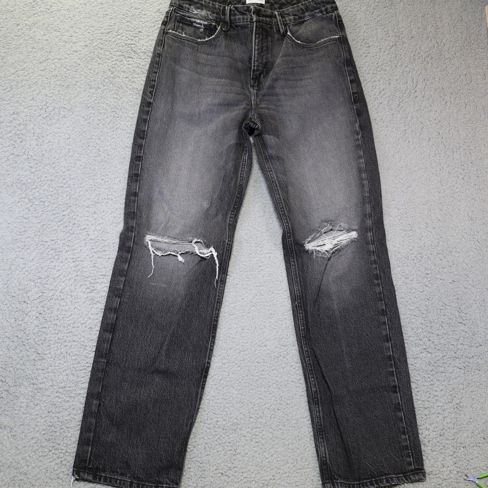 Good American High Rise Straight Leg Distressed Jeans Black Size 6 28